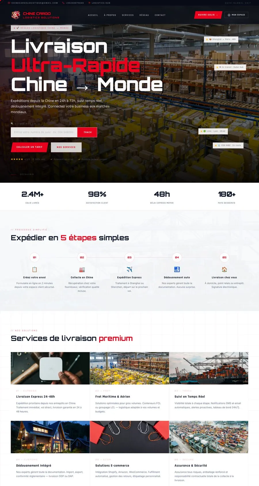 Chine Cargo Logis website, home page