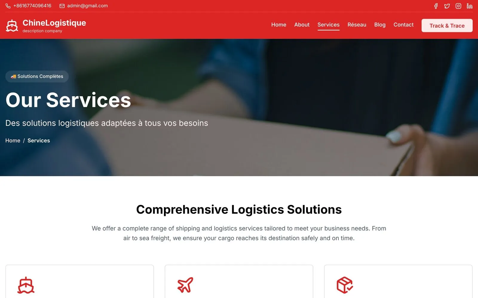 ChineLogistique, Services page