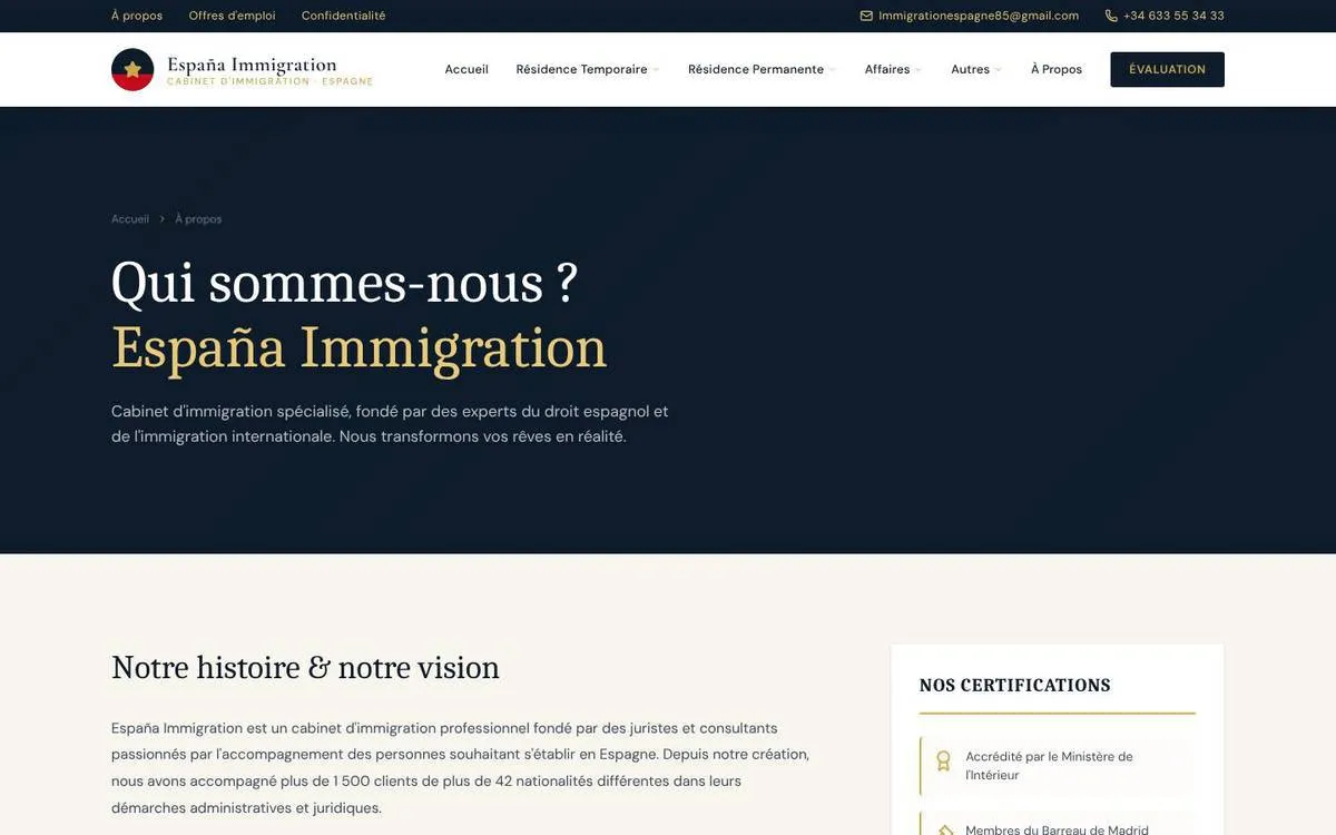 España Immigration, About page