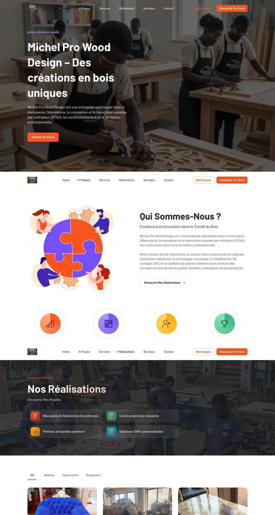 Michel Pro Wood Design website, home page