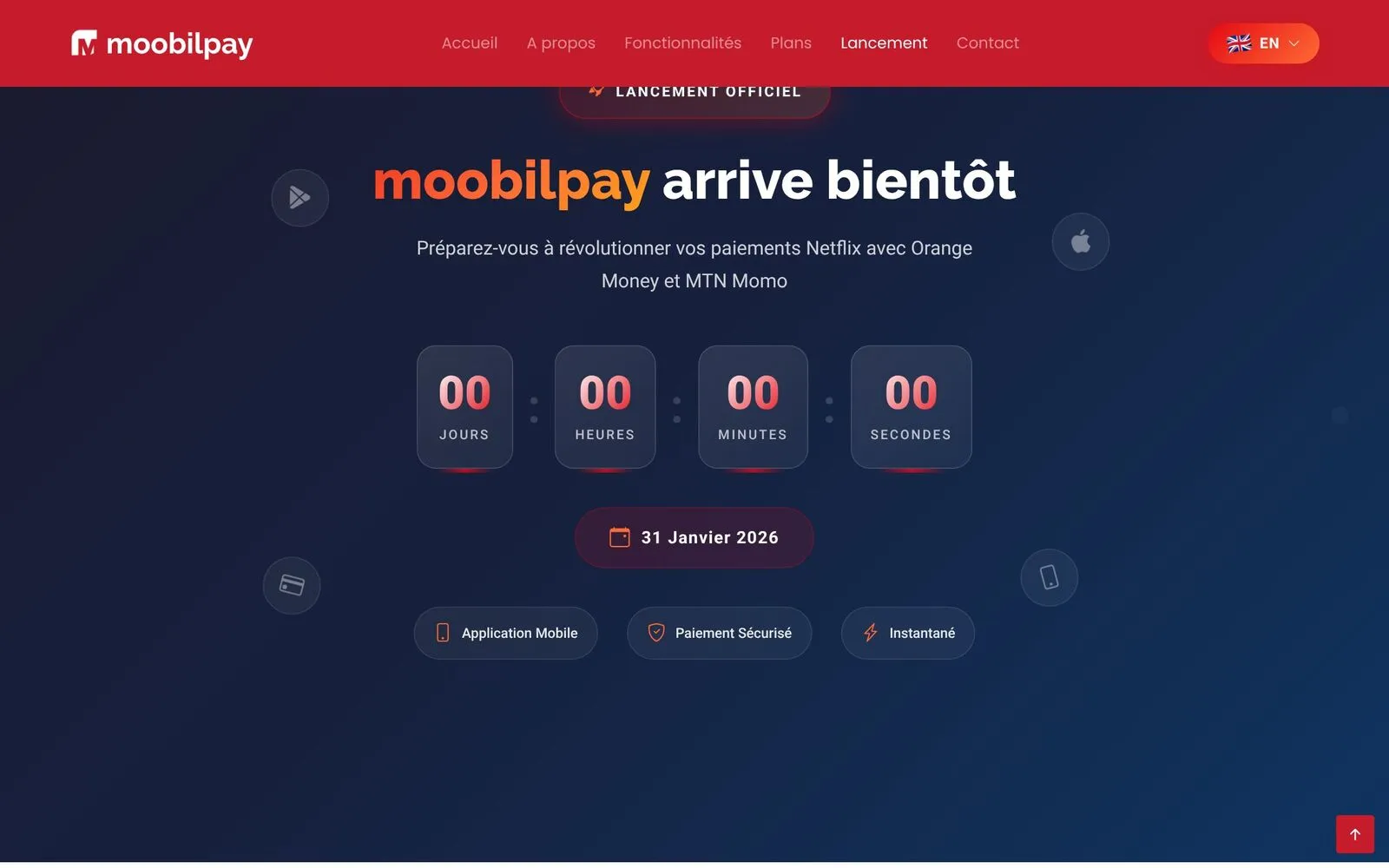 moobilPay, Launch countdown page