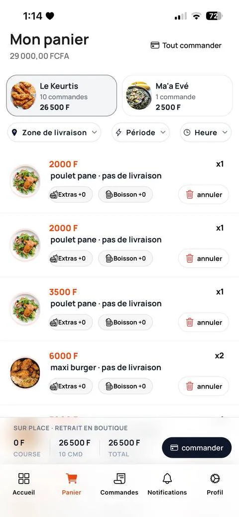 Yaammoo app, Cart screen