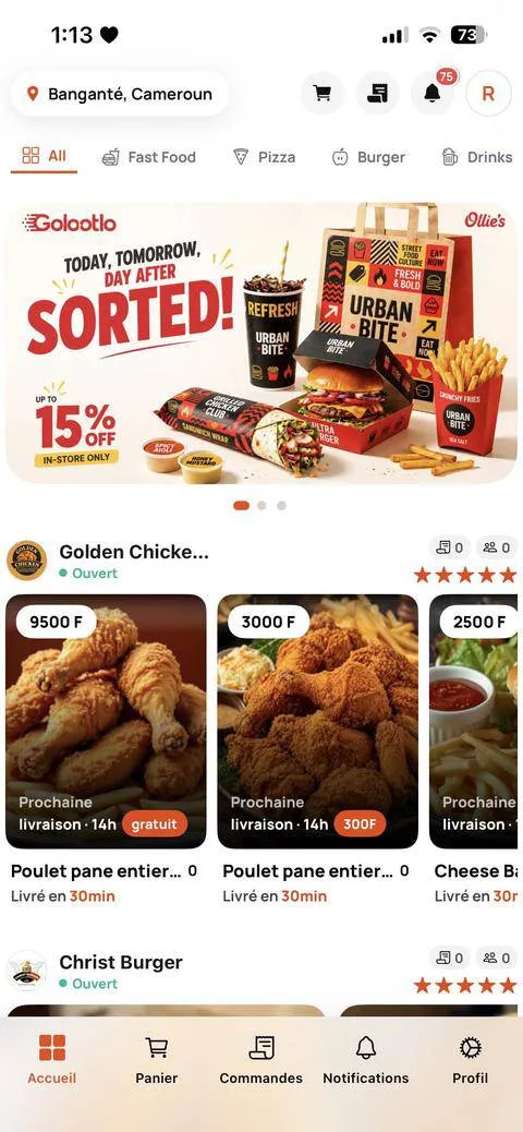 Yaammoo · Customer app, Home screen